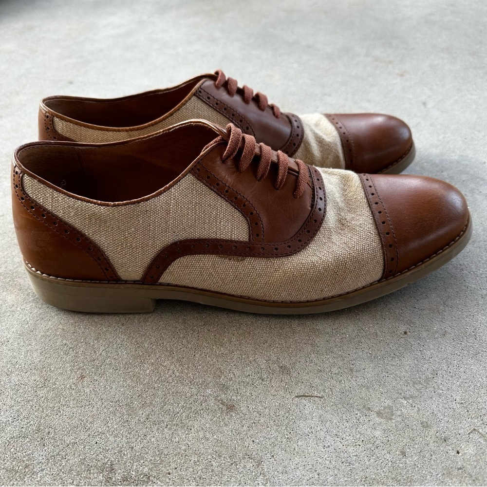 Johnston & Murphy Ellington Cap Toe Tan Gatsby Linen Oxfords Men’s Size 12 M - Picture 4 of 14